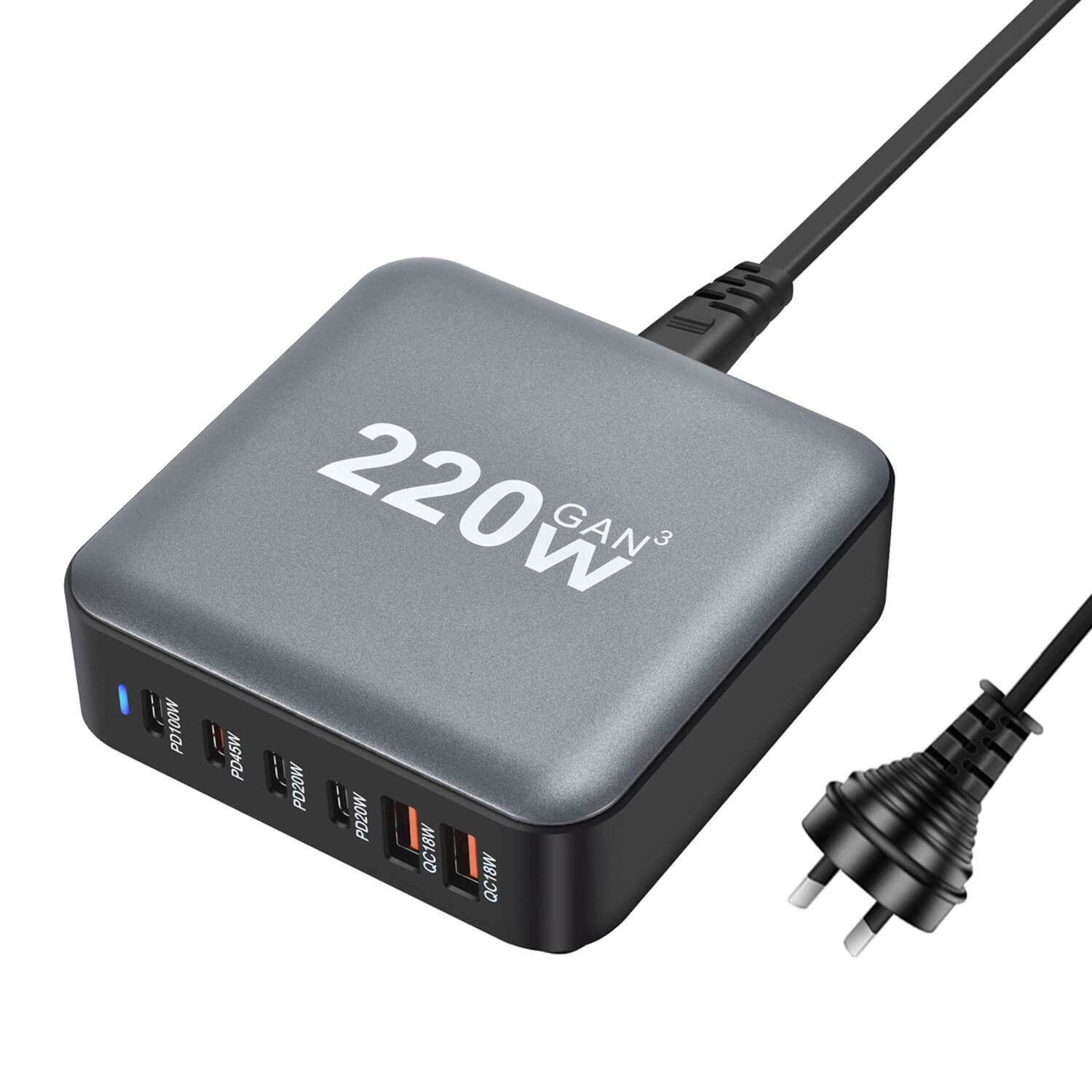 220W USB-A, USB-C Ultra-fast GaN Wall Charger PD220AC - Image 6