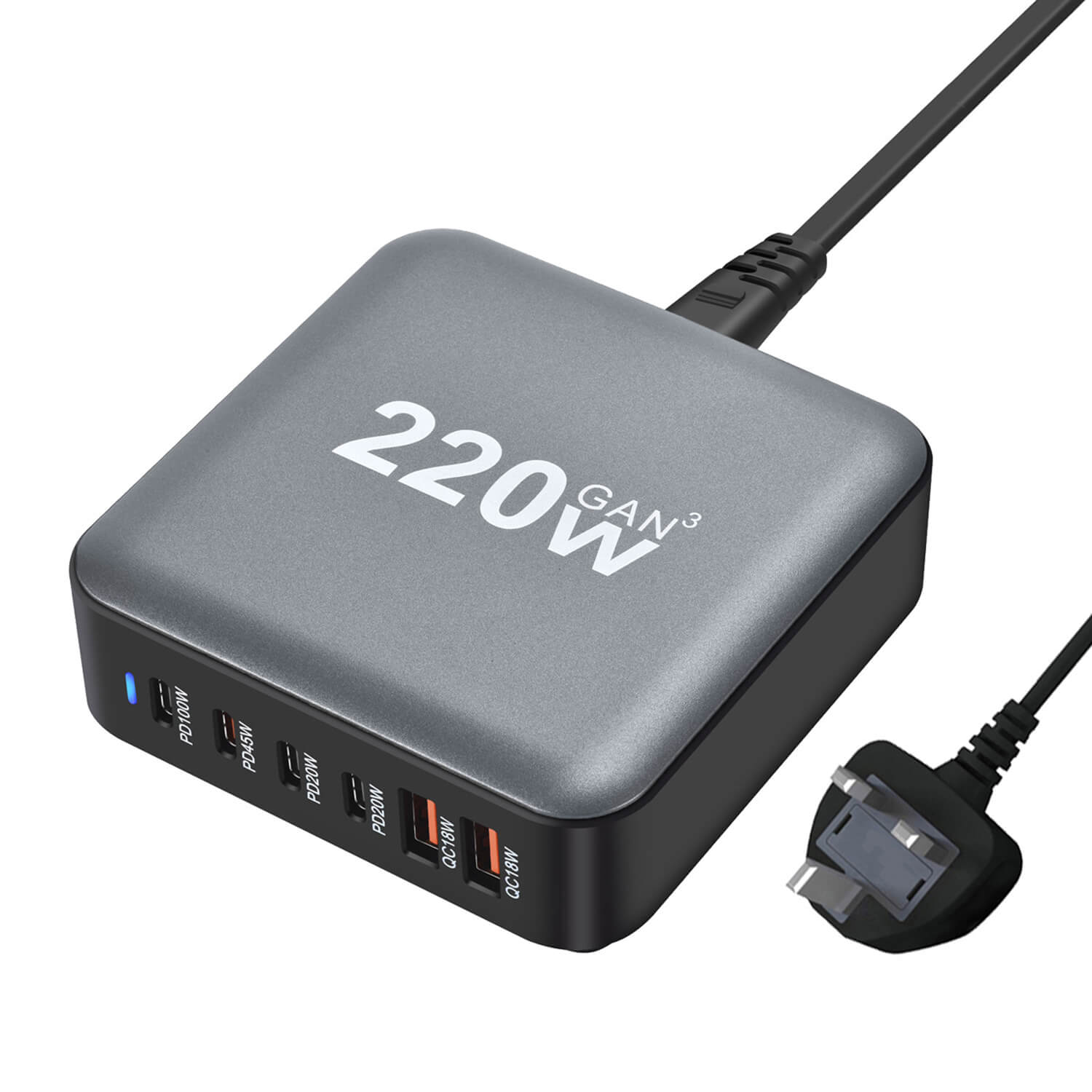220W USB-A, USB-C Ultra-fast GaN Wall Charger PD220AC - Image 4