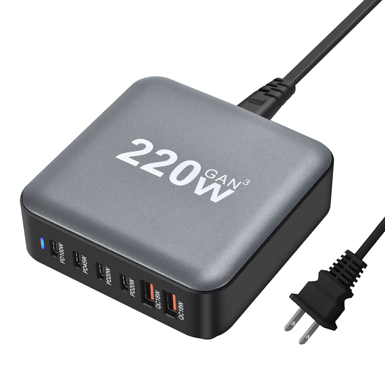 220W USB-A, USB-C Ultra-fast GaN Wall Charger PD220AC - Image 5